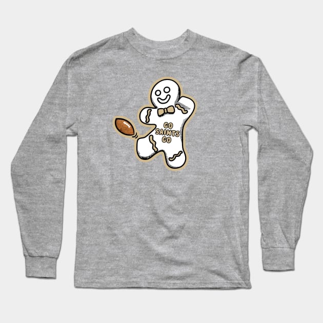 New Orleans Saints Gingerbread Man Long Sleeve T-Shirt by Rad Love